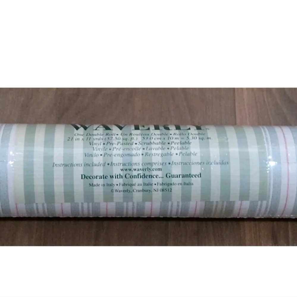 Waverly Cream/Green/Red Stripe Wallpaper Double Roll (1)